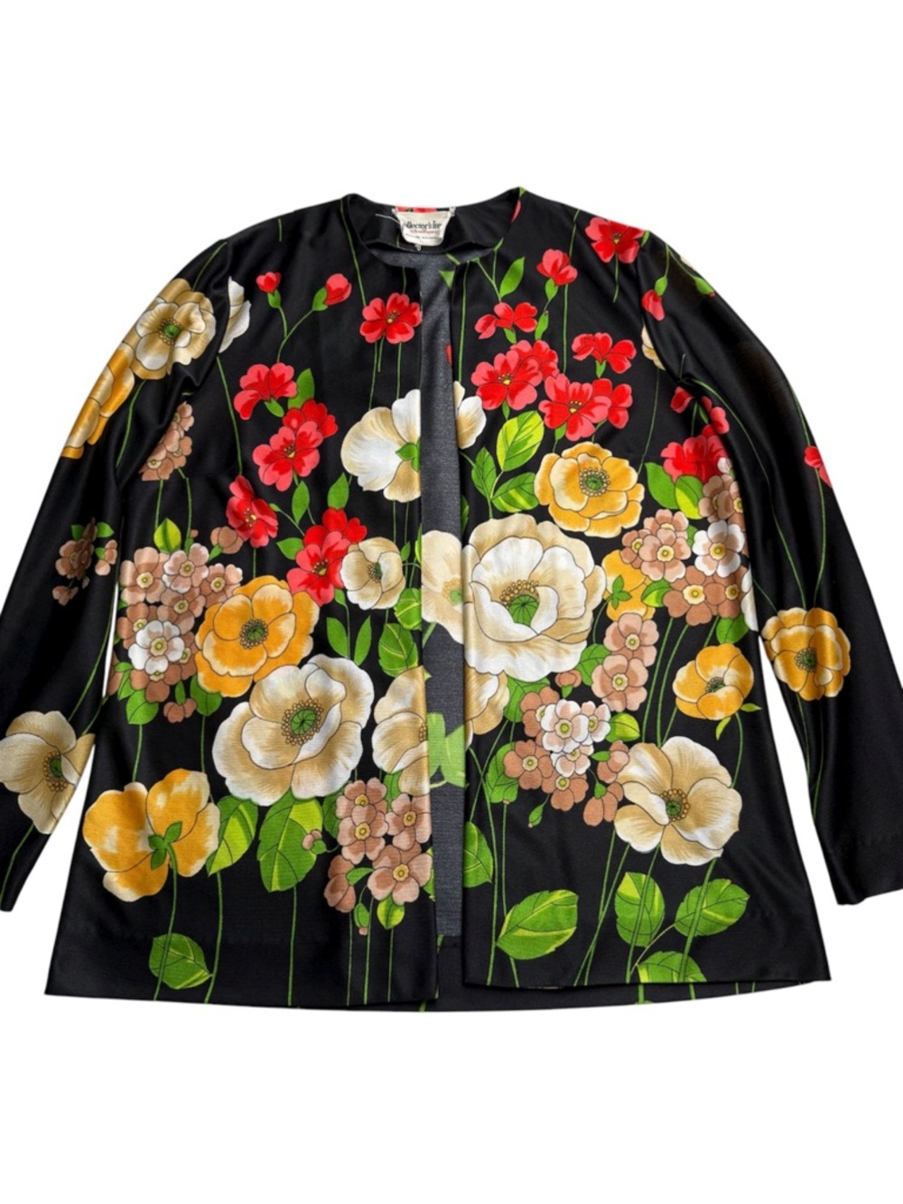 Vintage 70s Anne Fogarty Collectors Items Floral Open Long Sleeve Cardigan Scarf - Picture 7 of 13